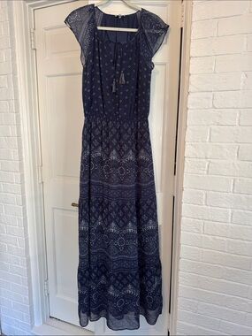 Joie Navy Printed Tassel Maxi Dress